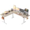 FEZIBO 75" x 63"L Shaped Standing Desk Adjustable Height, Electric Stand up Corner Computer Desk, Sit Stand Home Office Desk with Splice Board, Light Walnut
