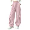 Fhstroonace Girls Barrel Sweatpants Elastic Waist Pants with Pockets Pink