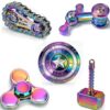 Fidget Spinners for Adults Teens, Metal Figette Set Sensory Ring Toys for Stress Relief, EDC Gadgets Tool Office Desk Decoration, Classroom Prize Birthday Gifts Boys Girls 5 PCS Rainbow Ages 15+