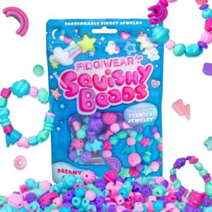 Fidgiwear Squishy Beads – Dreamy Blue Theme, Create Fashionable Fidget Jewelry with Scented Squishy Beads for Jewelry Making, Toddler Sensory Bracelet Making Kit for Ages 3+