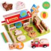 FIIOEOY Wooden Montessori Toys, Farm Animal House for Toddlers 1-3 Year Old
