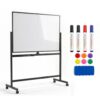 FinerFurnis Mobile Magnetic Dry Erase Whiteboard on Wheels with Stand - Double-Sided Rotating Rotate Board, Locking Casters, Easy-Clean Surface for Office/Training/Home - Black, 48"×36"