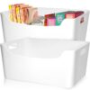 FINESSY White Plastic Storage Bins for Pantry with Handle 2 Pack White Bins