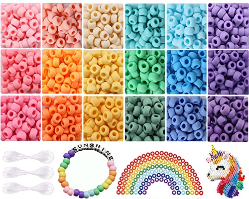 Fire Beetle 2600+pcs Pony Beads Craft Kit Set Opaque Matte Plastic Multicolor Bracelet Pony Beads for DIY Bracelet Necklace Key Chain Hair Jewelry Making Kit in 18 Assorted Colors with Elastic String