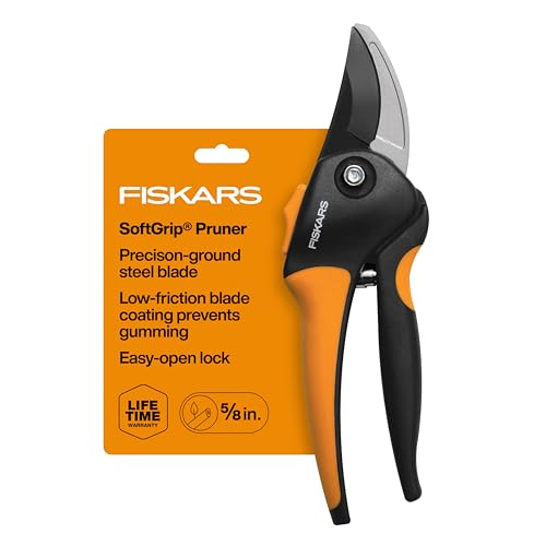 Fiskars Bypass Pruning Shears, Branch Cutter with 5/8" Cut Capacity, Garden Shears with Sharp Steel Blade, Rust Resistant, Ergonomic Pruners with Comfort Handle and Safety Lock, Gardening Hand Tools