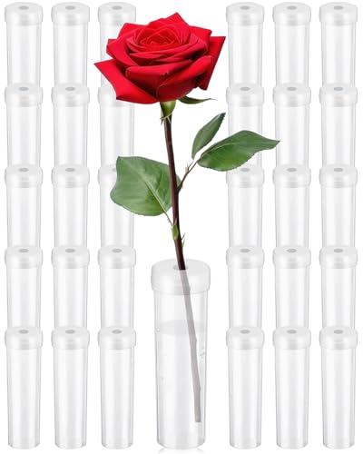 FIVEIZERO 30PCS Leak-Proof Plastic Water Tubes with Caps - 2.8 Inch Clear Floral Flower Water Tubes for Arrangements, Single Stem Roses, Bouquets, 0.68 Inch Opening
