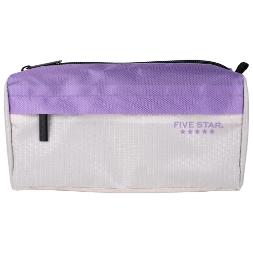 Five Star Pencil Pouch 9-Pocket Zipper Storage Organizer Case for Office Supplies Earbuds Chargers Cables Makeup, Tan/Purple (505600E)