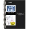 Five Star Spiral Notebook, 1 Subject, College Ruled Paper, 4-3/8" x 7", Small Size, 80 Sheets, Fights Ink Bleed, Water Resistant Cover, Black (450048AA2-ECM)