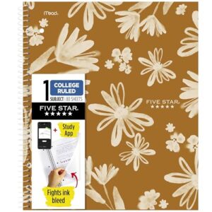 Five Star Spiral Notebook + Study App, 1 Subject, College Ruled Paper, 8-1/2" x 11", 80 Sheets, Fights Ink Bleed, Water Resistant Cover, Soft Petals Harvest (820442F-ECM) (Pack of 12)