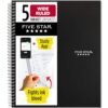 Five Star Spiral Notebook + Study App, 5 Subject, Wide Ruled 8" x 10.5" Paper, 200 Sheets, Fights Ink Bleed, Water Resistant Cover, Black (72045)