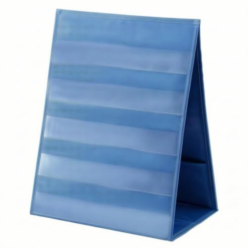 FJMQHU Multi Layer File Folder Pocket Chart Tabletop Display Stand Organizer Chart with Double-Sided Pockets Clear PVC Film 600D Oxford Cloth Folding Triangular Base Suitable for Teacher Desk 43x33cm