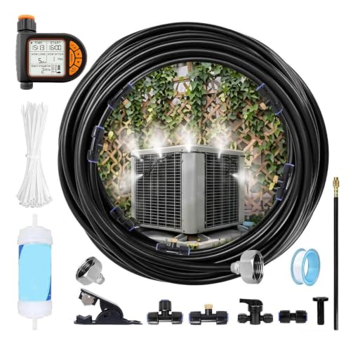 FJxiaoqany Ac Condenser Ac Mister Cooling System Kit, Reducing Compressor Runtime Outdoor Cooling System, Uniform Fine Mist Water Hose Mister Kit for High Temperature Climate Homes
