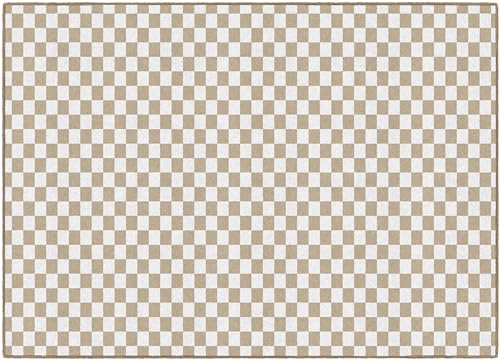 Flagship Carpets Brown and White Checkerboard Educational Area Rug for Kids Room Seating Décor, Children's Classroom, Play Carpet for Teaching and Playroom, 5' x 7'6", Neutral