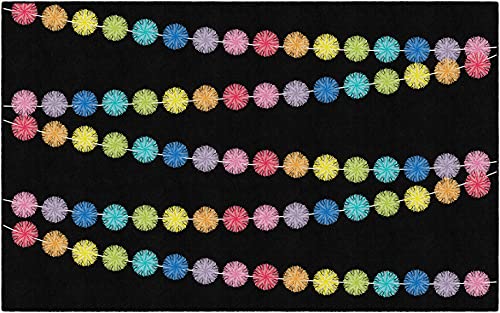 Flagship Carpets Rainbow Poms Classroom Area Rug for Indoor Classroom Learning or Kid Bedroom Educational Play Mat, 5'x7'6", Black
