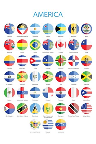 Flags of North Central and South America Country World Classroom Reference Educational Teacher Learning Homeschool Chart Display Supplies Teaching Aide Cool Wall Art Print Poster 16x24