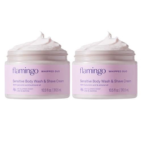 Flamingo Whipped Shave Cream for Sensitive Skin and Body Wash for Women - (14 Pack) 10.5 fl oz- Made with Hyaluronic Acid and Almond Oil