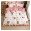 Flannel Four-Piece Winter Thick Warm Quilt Cover Sheet Pillowcase Cartoon Printing – Soft 100% (Color : E Size : King) (F King)