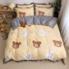 Flannel Four-Piece Winter Thick Warm Quilt Cover Sheet Pillowcase Cartoon Printing – Soft 100% (Color : F Size : King) (E King)