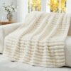 Fleece Weighted Blanket for Adults 48" x 72" 15lbs Striped Blankets, White