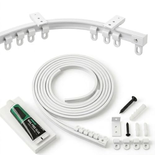 Flexible Bendable Curtain Track, Heavy Duty Ceiling Curved Curtain Track for Straight and Bay Window Rail, Room Divider Curtain Rail and Fittings, Top or Face Fix, Easily Cut(White,13ft/4m)
