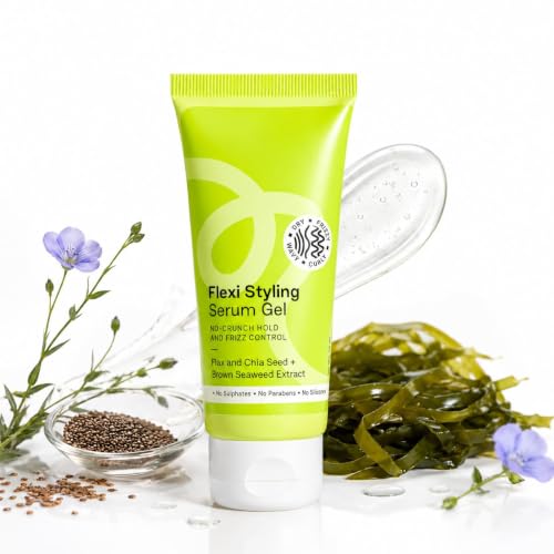 Flexi Styling Serum Gel, Medium Hold Curl Defining Gel for Curly & Wavy Hair, Anti-Frizz Hair Styling Gel with Chia Seed, Brown Seaweed & Flax, Non-Crunchy, Silicone-Free, 50 mL