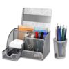 Flexzion Desk Caddy Organizer Set (Silver Gray) - Metal Mesh Desktop Caddy with Drawers, 6 Compartments, and Pencil Holder for Women & Men - Desktop Organizer and Storage for Work or Office Supplies