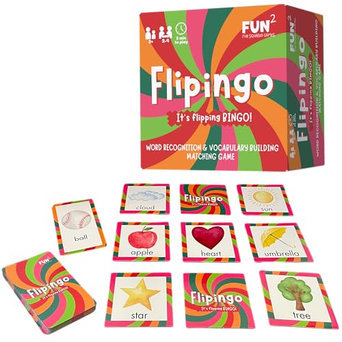 Flipingo Word Recognition and Vocabulary Bingo, Develop Preschool Reading and Kindergarten Reading Skills, Flipping Bingo Game, Family Game