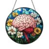 Floral Brain Stained Glass Window Suncatcher, Unique Science Art Home Decoration