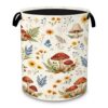 Floral Laundry Basket with Handles, Foldable Oxford Clothes Hamper with Red Mushroom,Rustic Wildflowers Portable Dirty Clothes Storage Bucket for Laundry Room Bedroom Bathroom Dorm Decor
