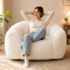 Fluffy Bean Bag Chair for Adults,Beanbag Chair with Back & Armrest (White)