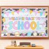 Flutesan Welcome Back to School Bulletin Board Backdrop, 71" x 43" Large Composition Notebook Classroom Bulletin Board First Day of School Classroom Banner Photography Background Decor