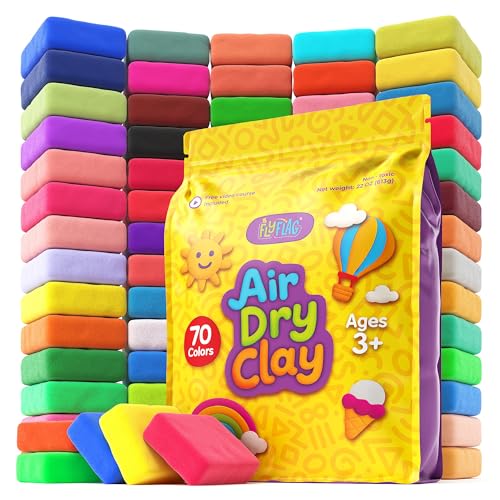 FlyFlag Air Dry Clay - 70 Colors, Ultra Light and Soft, Non-Toxic Modeling Clay for Kids with Tools and Tutorials, for Creative Play and Learning