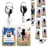 FlyingMage Flower Cat Lanyards for ID Badges, Badge Holder Retractable Reel