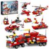 FNSJFYZS City Fire Rescue Building Set, Fire Station Model with Fire Truck, Rescue Helicopter, Fire Boat and Fire Plane, Collectible Construction Kit for Adults, Birthday Gift (878 PCS)