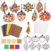 FOBSME 32 Sets Thanksgiving Suncatchers Fall Leaf Paper DIY Craft Kit