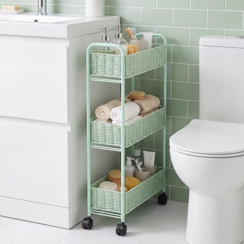 FOCHIER F Utility Slim Storage Cart,3-Tier Rolling Kitchen Office Laundry Room Cart with Wheels,Mobile Shelving Unit Organizer for Living Room,Bathroom, Baby Diaper,Art,Dining Room Narrow Places