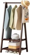 Foldable Bamboo Clothes Rack with Shelves Lightweight Garment Rail & Coat Stand Stylish Clothing Organizer for Entryway & Bedroom Brown 66x40x160 cm