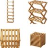 Foldable Bamboo Shoe Rack, 9-Tier No Assembly Shoe Organizer, Space-Saving Free Standing Shoe Storage Shelf for Entryway, Hallway, Closet, Holds 7-14 Pairs of Shoes(Bamboo, 7)