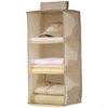 Foldable Hanging Closet Organizer 6 Tier Non-Woven Storage Shelves for Clothes Shoes Accessories - Space Saving Wardrobe Rack Beige 27x27x60cm(A)