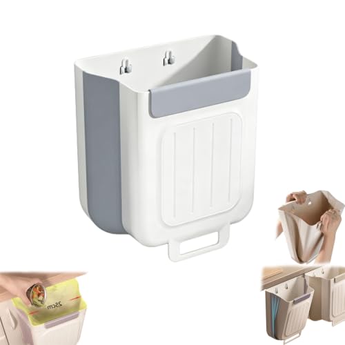 Foldable Hanging Trash Can Grey 1.6/2.6 Gallon | Multi-Purpose Hanging Trash Can Bin for Kitchen Cabinet Doors, Space Saving Plastic Collapsible Trash Can for Rv, Cars & Camping,1.6 Gallon (6L) Gray