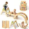 Foldable Pikler Triangle Climbing Set Wooden 7 in 1 Montessori Climber Toys for Toddlers 1-3 Baby Jungle Gym Indoor Slide Playground with Ramp & Arch & Ladder Large Kids Activity Center Boy Girl Gift