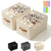 Foldable Shoe Organizer for Wardrobes - 12 Compartment Fabric Closet Organizer | Under Bed Clothes Storage Bin Drawer Divider for Sneakers, Jeans, Shirts (2Pcs White)