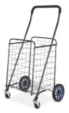 Foldable Steel Rolling Utility Shopping Cart, Black Wheeled Transport Cart with Adjustable Foam Handle, Holds up to 50 lbs
