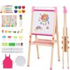 Foldable Wooden Art Easel for Kids - Adjustable Magnetic Double-Sided Easel with Paper Roll, Perfect for Toddlers 2 3 4 Years and Kids 4-8 Years