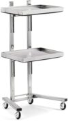Folding Stainless Steel Utility Cart, 2 Tier Rolling Salon Trolley with Wheels for Spas, Barbers, Tattoo Clinics, Dental Offices - Perfect for Professional Use