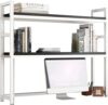FONGOWYIT 2 Tier Adjustable Countertop Hutch,Desktop Bookcase for Computer Desk，Multi-Function Freestanding Desk Organizer Storage Display Rack Office Home (Color : E, Size 75CM)