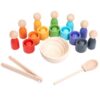 Fonowx Children Color Sorting Ed Color Sorting Activity with Solid Wood Cups Pegs Balls Bowl Spoon and Tongs for Cognitive Development and Motor Control Suitable for Preschool Rooms