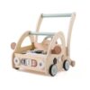 Fonowx Children Wooden Push Cart Pusher Activity Toy with Shape Sorter Steering Wheel and Counting Blocks for Confidence Building Balance Training Storage