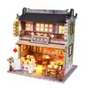 Fonowx DIY Miniature Dollhouse Wooden Dolls House Handcrafts Project Lights Chinese Style Tea Shop Furniture Material Wood Suitable for Gift Giving Home