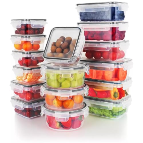 Food Storage Containers with Lids 32 Piece (16 Containers + 16 Lids), Airtight Leak Proof Meal Prep Containers BPA Free, Stackable Plastic Food Containers for Kitchen Pantry, Microwave Freezer Safe